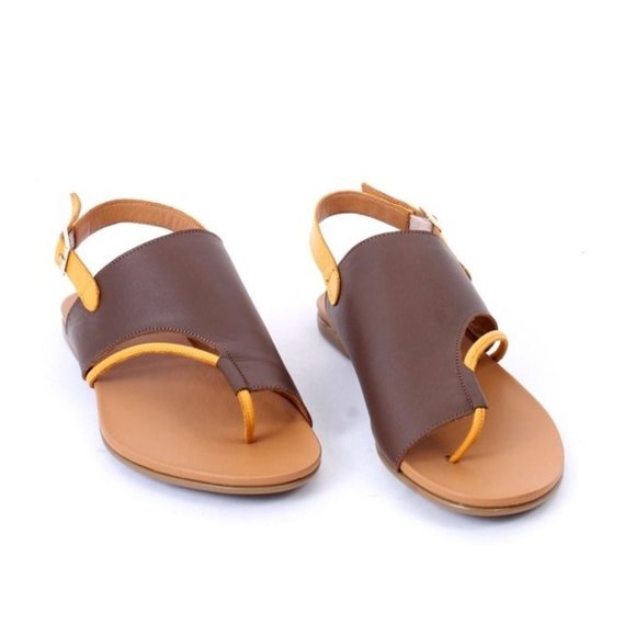 WOz 3015a Brown Leather Open-Toe Slides Sandals Shoes - Picture 2 of 8